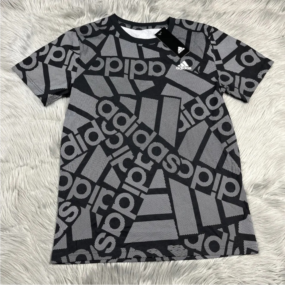 Adidas Black All Over Print T Shirt Size L 14/16